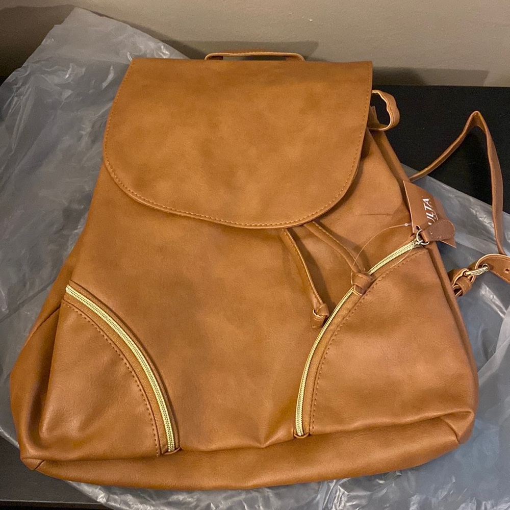 Ulta Beauty - Brown Drawstring/Snap Backpack NWT